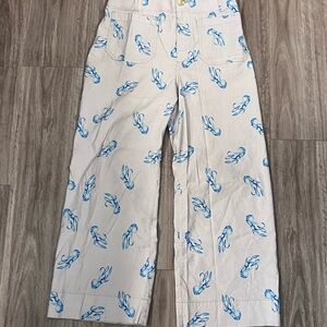 Maeve Anthropologie Cream Trousers with Blue Lobster Design